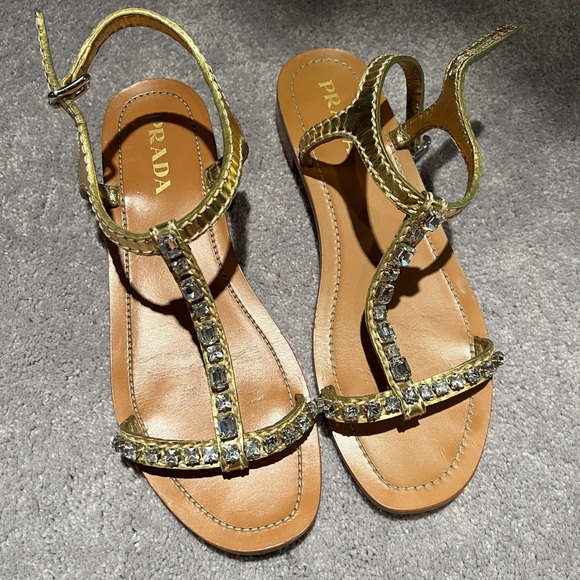 Gold Prada sandals crystals 38.5 and 39 - Picture 1 of 2